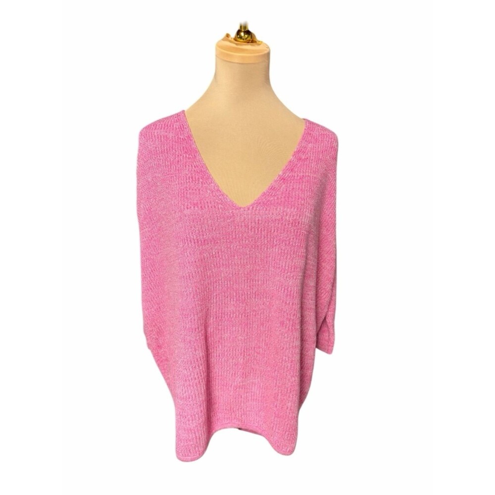 Express Pink V-Neck Sweater Lightweight Knit Relaxed Fit L